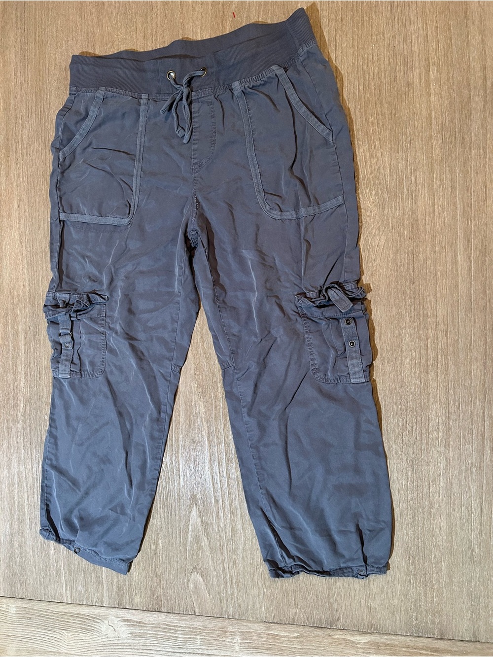 XCVI Cargo Pants Women M Blue Cropped Utility Drawstring Ribbed Waist Boho